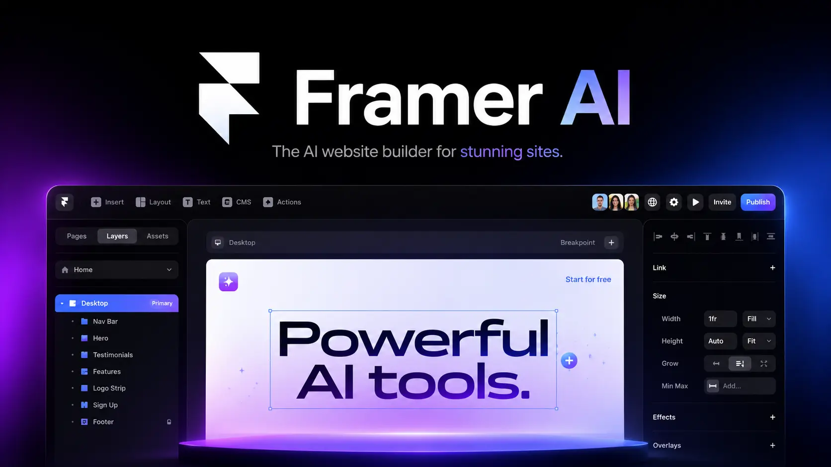 Framer AI landing page builder